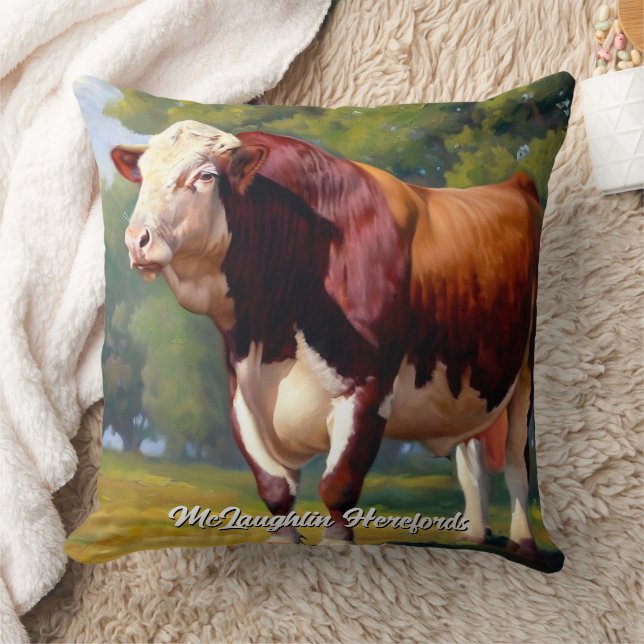 Beautiful Hereford Bull Throw Pillow (Blanket)