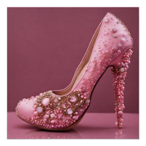 Beautiful High Heel Pink Fashion Shoe  Poster
