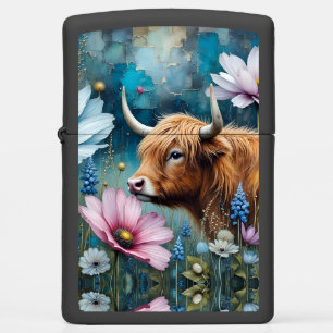 Beautiful Highland Cow in Colorful Cosmos Zippo Lighter