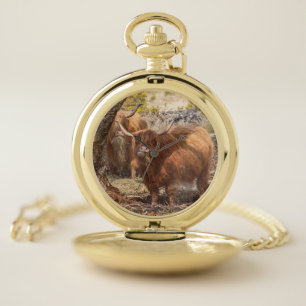 Beautiful Highland farm cows Pocket Watch