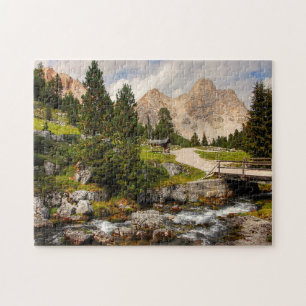 Beautiful Hiking Trail River, Trees & Mountains Jigsaw Puzzle
