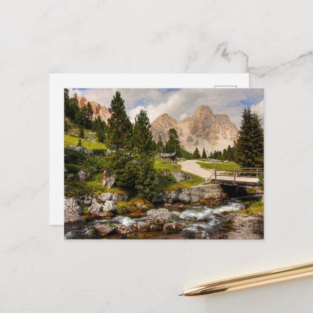 Beautiful Hiking Trail River, Trees & Mountains Postcard (Front/Back In Situ)