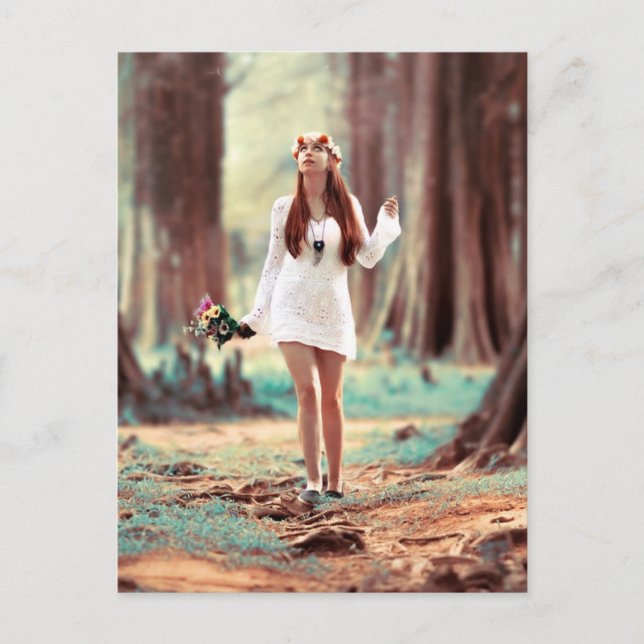Beautiful  Hippie girl in the Forest Postcard (Front)