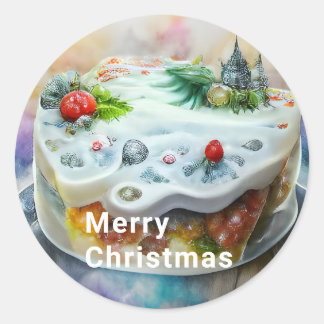 Beautiful Holiday Cake Christmas Food Classic Round Sticker