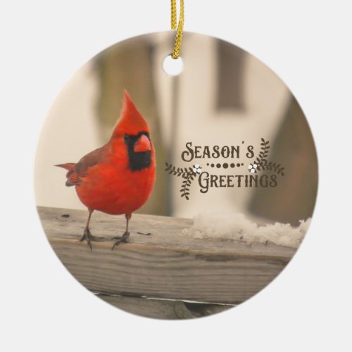 Beautiful Holiday Cardinal in Snow Ceramic Ornament