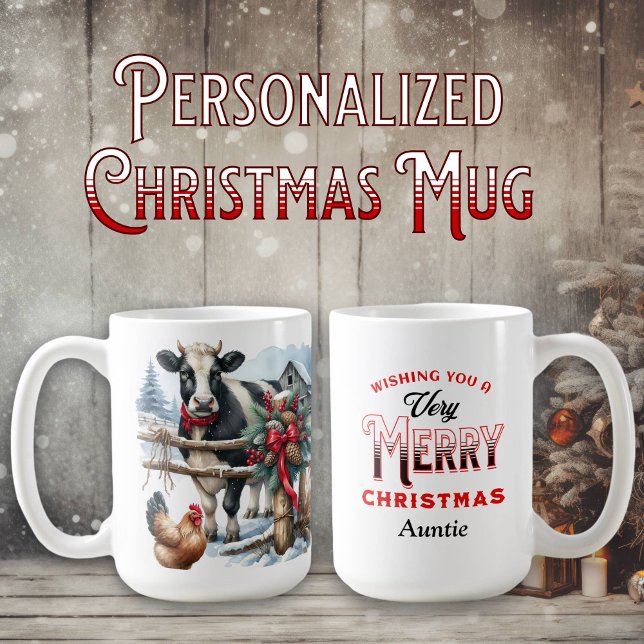 Beautiful Holiday Cow with Cardinal Personalized Coffee Mug (Creator Uploaded)