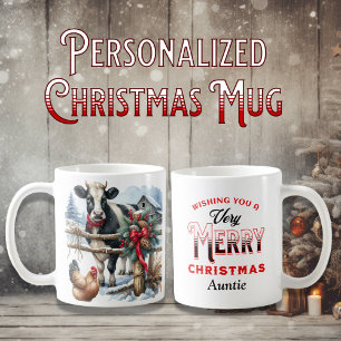 Beautiful Holiday Cow with Cardinal Personalized Coffee Mug