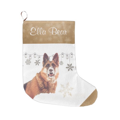 Beautiful Holiday German Shepherd in the Snow Large Christmas Stocking