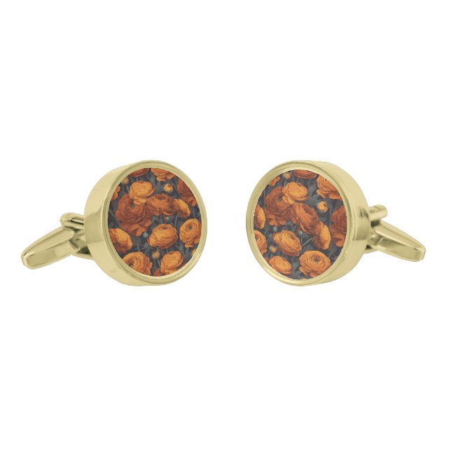 Beautiful Holiday Gift Sets Ranunculus Flower Cufflinks (Angled)