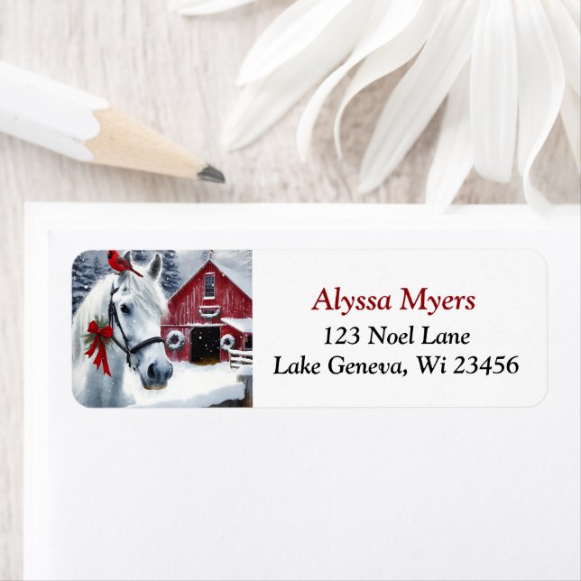 Beautiful Holiday Horse with Cardinal Christmas  Label (Insitu)