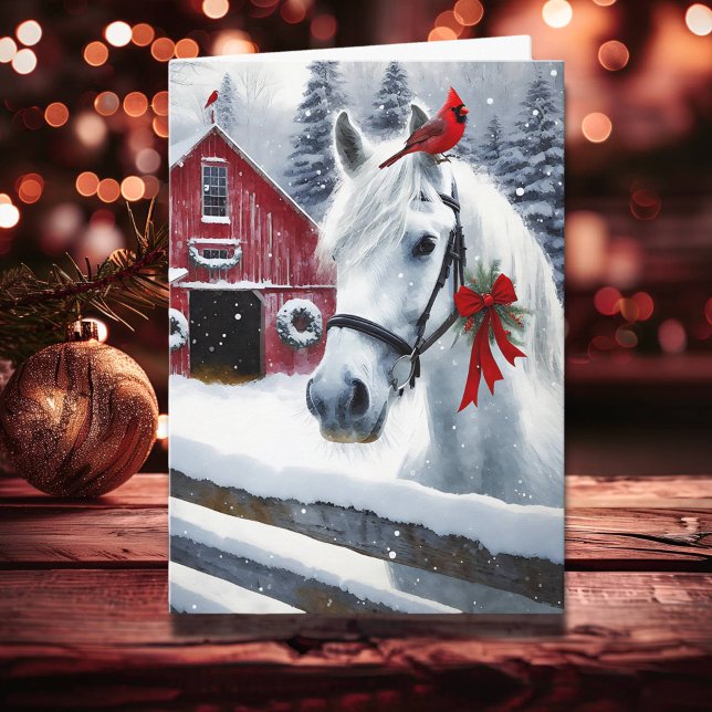 Beautiful Holiday Horse with Cardinal Personalized Card (Creator Uploaded)