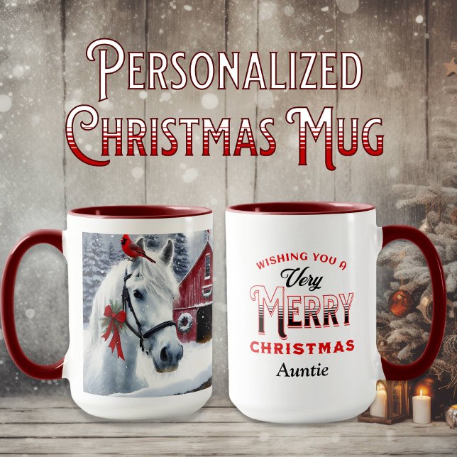 Beautiful Holiday Horse with Cardinal Personalized Mug (Creator Uploaded)