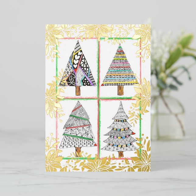 Beautiful Holly and Ornament Christmas Blessings F Foil Invitation (Standing Front)