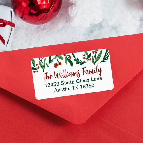 Beautiful Holly Berry Christmas Return Address Label