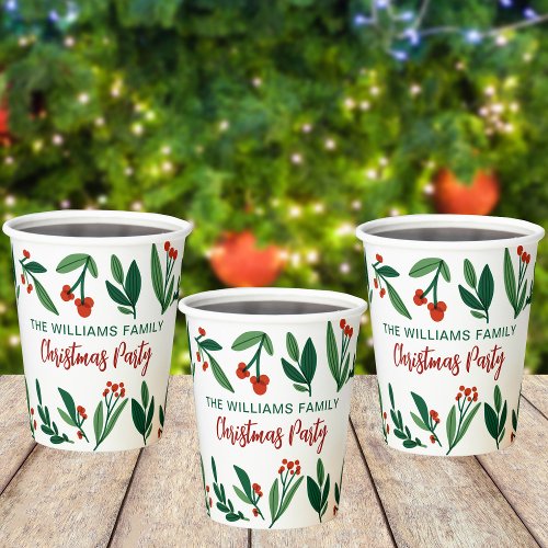 Beautiful Holly Berry Personalized Christmas Party Paper Cups