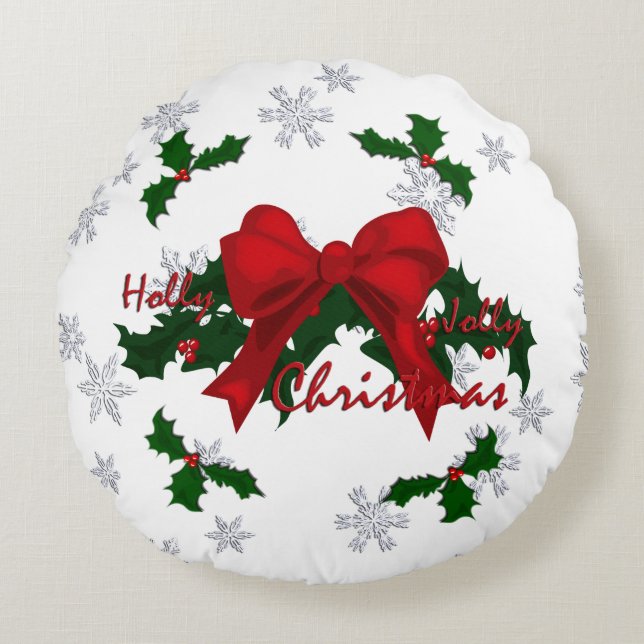 Beautiful Holly Jolly Christmas Round Pillow (Front)