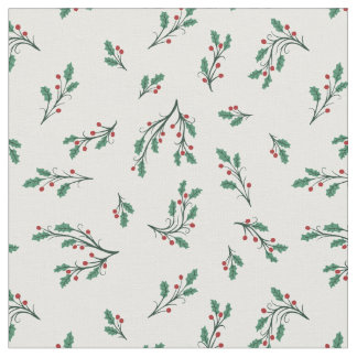 Beautiful Holly Seamless Christmas Pattern Fabric
