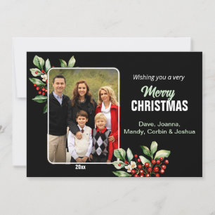 Beautiful Holly Sprigs ONE PHOTO Christmas Holiday Card