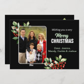 Beautiful Holly Sprigs ONE PHOTO Christmas  Holiday Card (Front/Back)