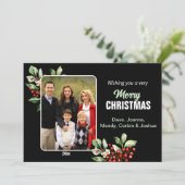 Beautiful Holly Sprigs ONE PHOTO Christmas  Holiday Card (Standing Front)