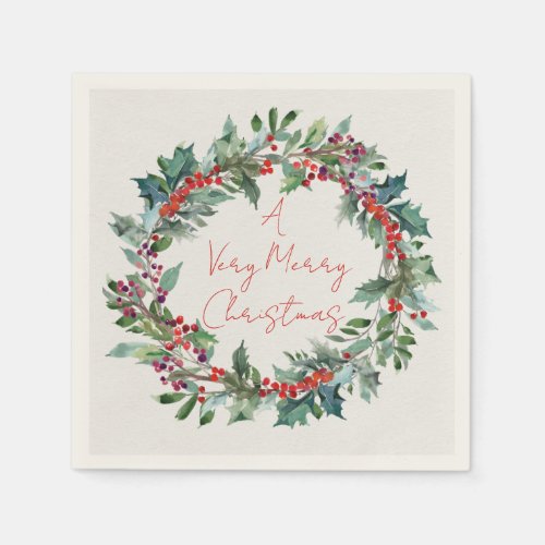 Beautiful Holly Wreath Personalized Napkins