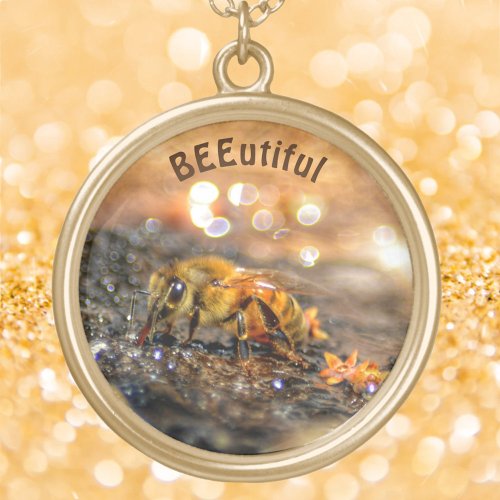 Beautiful Honey Bee photography Gold Plated Necklace