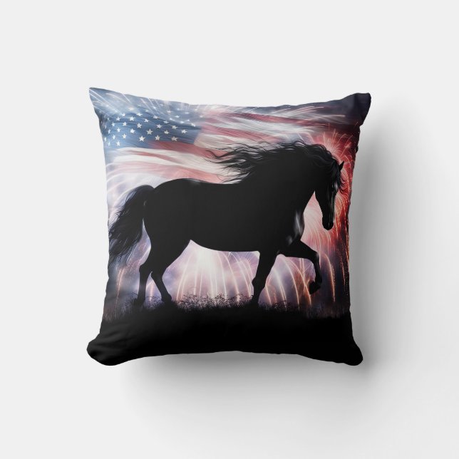 Beautiful Horse and American Country Throw Pillow (Front)