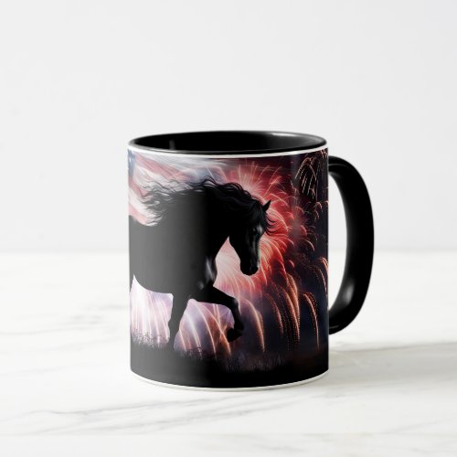 Beautiful Horse and American Flag Patriotic Mug