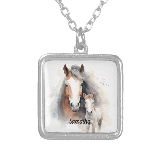 Beautiful Horse and Colt  Silver Plated Necklace (Front)