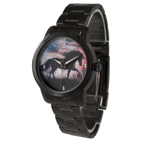 Beautiful Horse and Flag Patriotic Watch