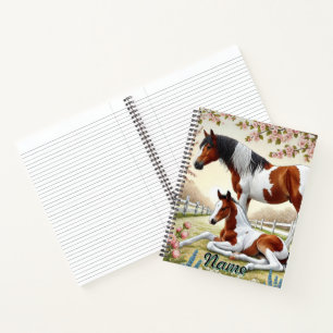 Beautiful Horse and Foal in a Blooming Orchard Notebook
