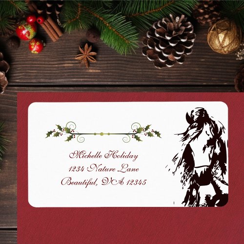 Beautiful Horse and Holly Winter Holiday Address Label