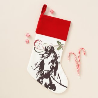 Beautiful Horse and Holly Winter Holiday Christmas Stocking