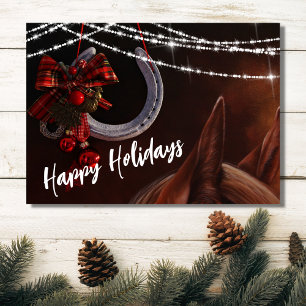 Beautiful Horse and Horseshoe Christmas Flat Card
