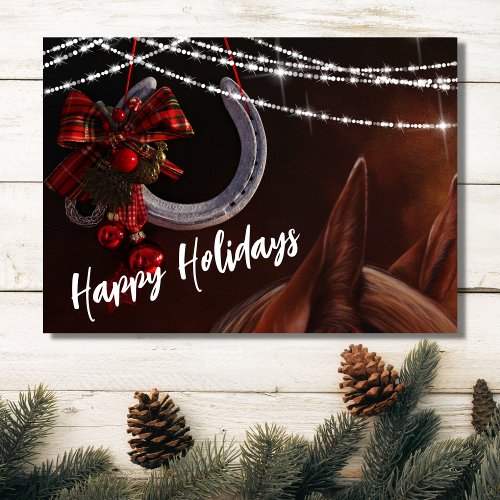 Beautiful Horse and Horseshoe Christmas Flat Card