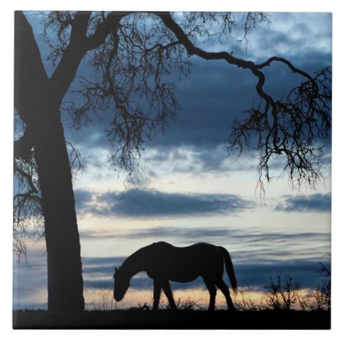 Beautiful Horse and Oak Tree Art Tile