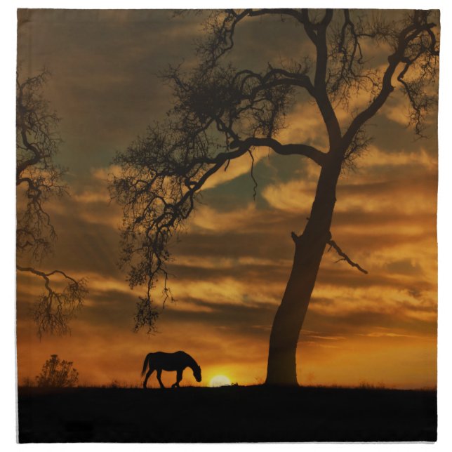 Beautiful Horse and Oak Tree Cloth Napkins (Front)