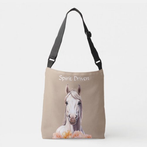 Beautiful Horse and Pink Flowers Personalized Crossbody Bag