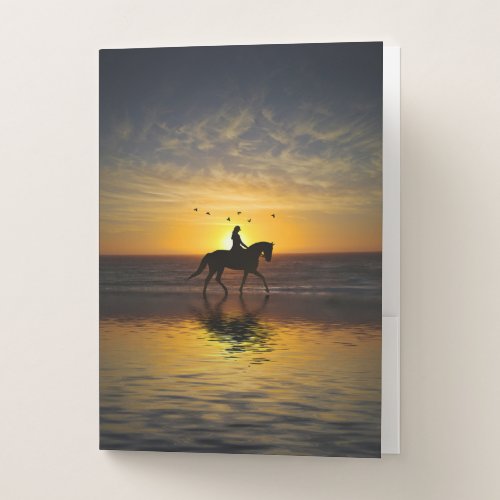 Beautiful Horse and Rider on the Beach Pocket Folder