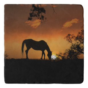 Beautiful Horse and Sunrise Stone Trivet