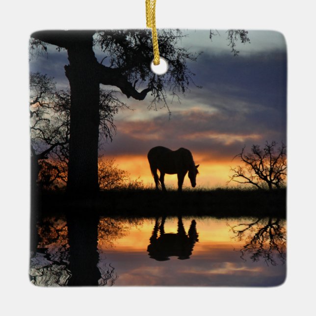 Beautiful Horse and Water Ceramic Ornament (Front)