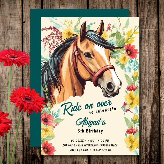 Beautiful Horse and Wildflower Birthday Party Invitation (Beautiful Horse and Wildflower Birthday Party Invitation)