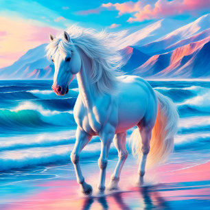 Beautiful horse animal azure waves blue ocean fleece blanket