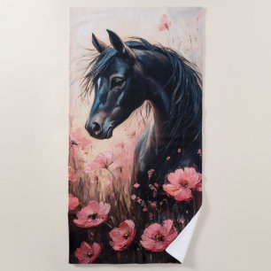Beautiful Horse Blush Pink Wildflowers Beach Towel
