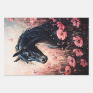 Beautiful Horse Blush Pink Wildflowers Decoupage Wrapping Paper Sheets