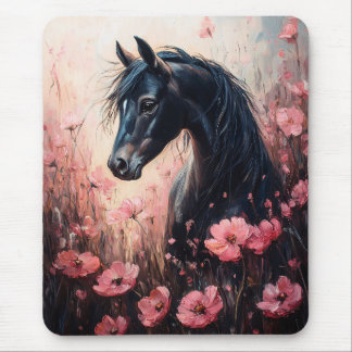 Beautiful Horse Blush Pink Wildflowers Mouse Pad