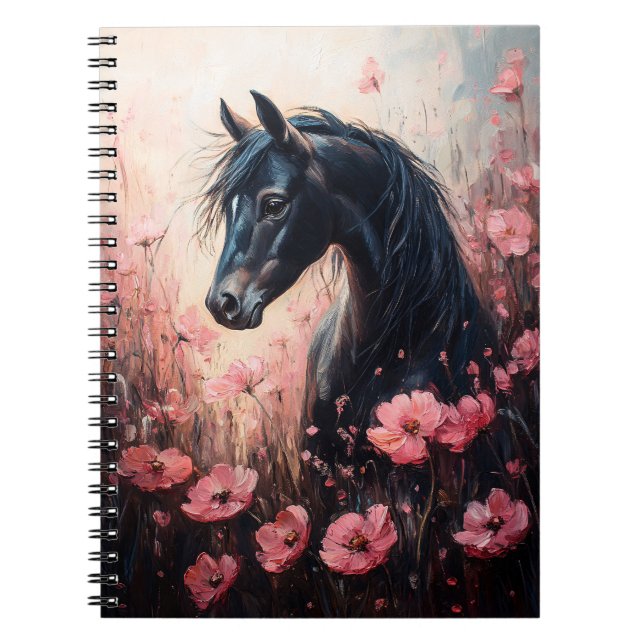 Beautiful Horse Blush Pink Wildflowers Notebook (Front)