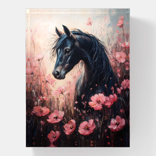 Beautiful Horse Blush Pink Wildflowers Paperweight