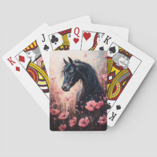 Beautiful Horse Blush Pink Wildflowers Poker Cards
