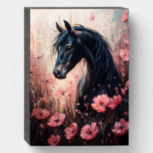 Beautiful Horse Blush Pink Wildflowers Wooden Box Sign